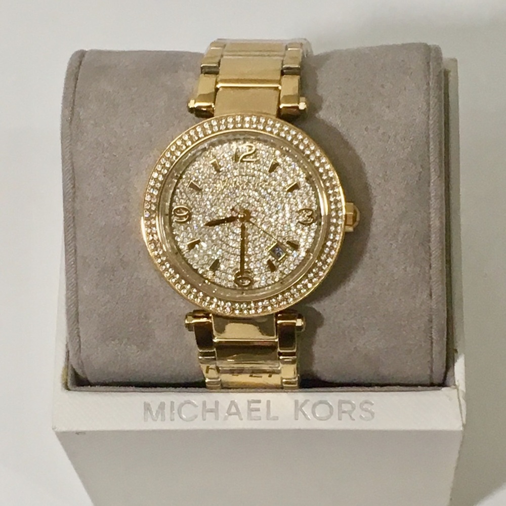 SOLD! Mchael Kors Gold Tone Crystal Watch NWT - Picture 3 of 8